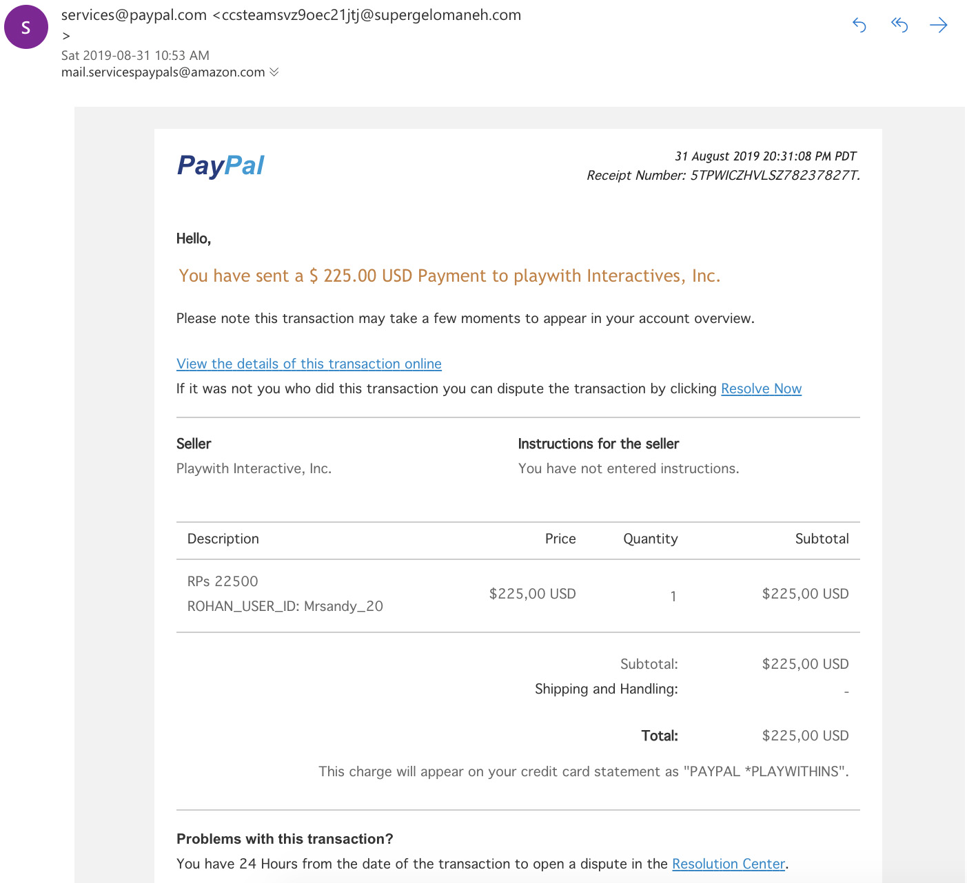 paypal your order was successful email